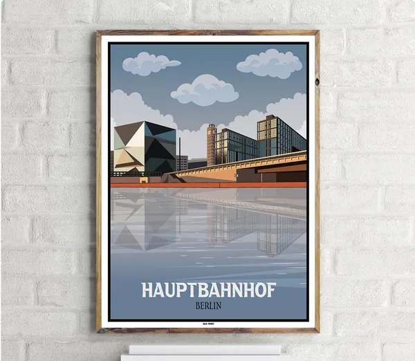 Mitte Hauptbahnhof Berlin Vintage Travel Poster