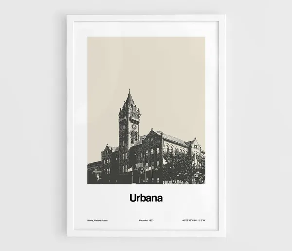 Urbana Illinois Minimalist Travel Poster, Black White