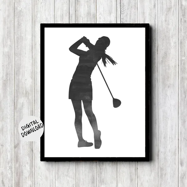 Female Golfer Silhouette Art Print, Golf Gift