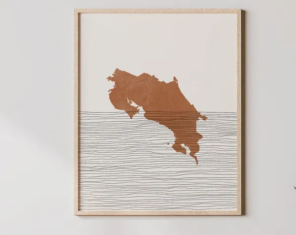Costa Rica Boho Travel Poster, Map Silhouette