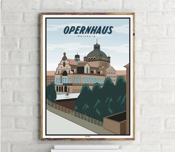 Opernhaus Nrnberg Vintage Travel Poster