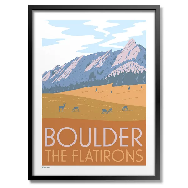 Boulder Flatirons Travel Poster, Colorado Landscape