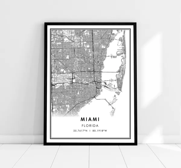 Miami Map Poster, Florida City Travel Print