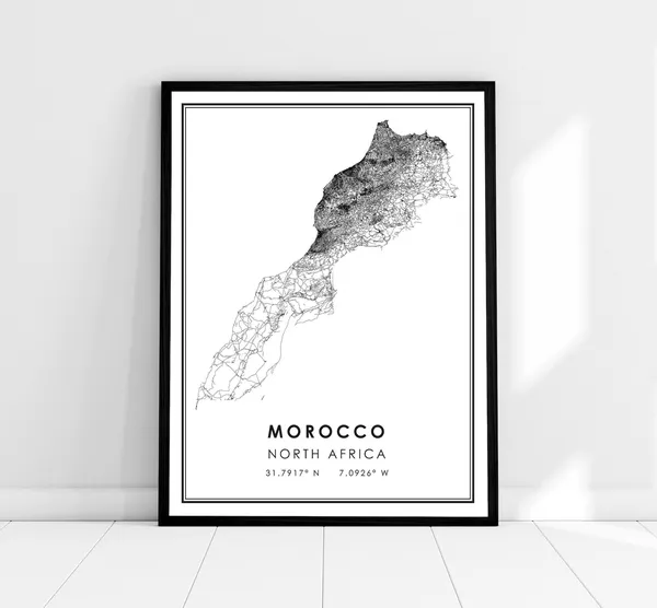 Morocco Map Print Poster, North Africa Travel Art
