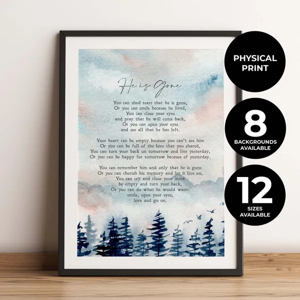 He Is Gone David Harkins Poem, Sympathy Wall Art Print