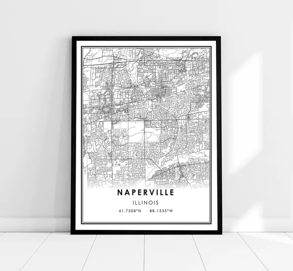 Naperville Map Print Poster, Illinois City Travel