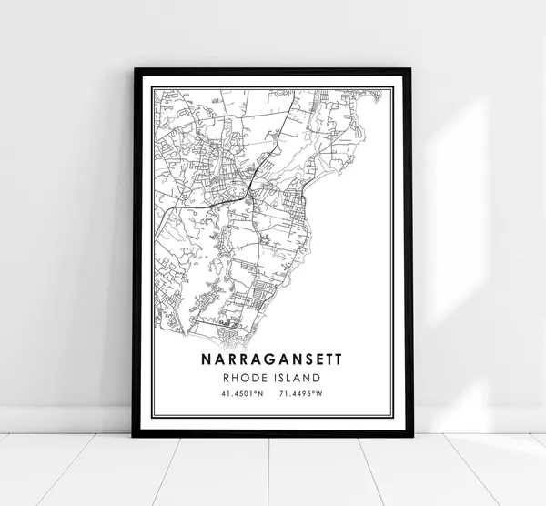 Narragansett Map Art Print, Rhode Island Travel Poster