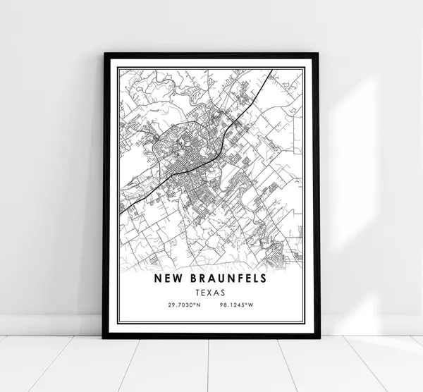 New Braunfels Map Poster, Texas City Travel Print