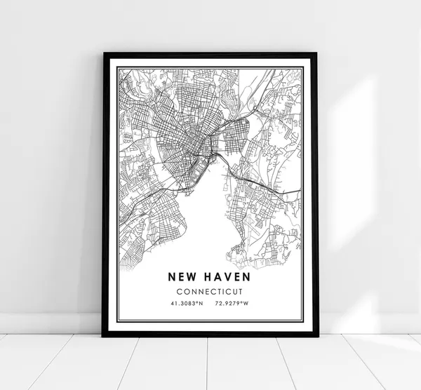 Connecticut City Map Print, Travel Poster