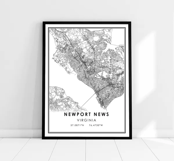 Newport News Map Travel Poster, Virginia City