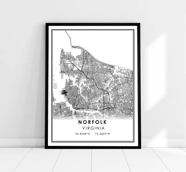 Norfolk Map Print Poster, Virginia City