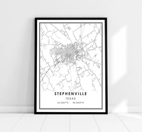 Stephenville Map Poster, Texas City Travel Print