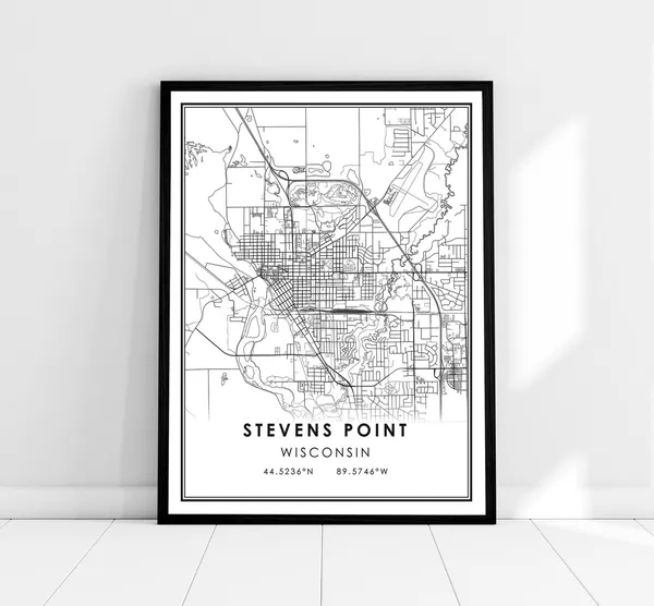 Stevens Point Map Print, Wisconsin City Travel Poster