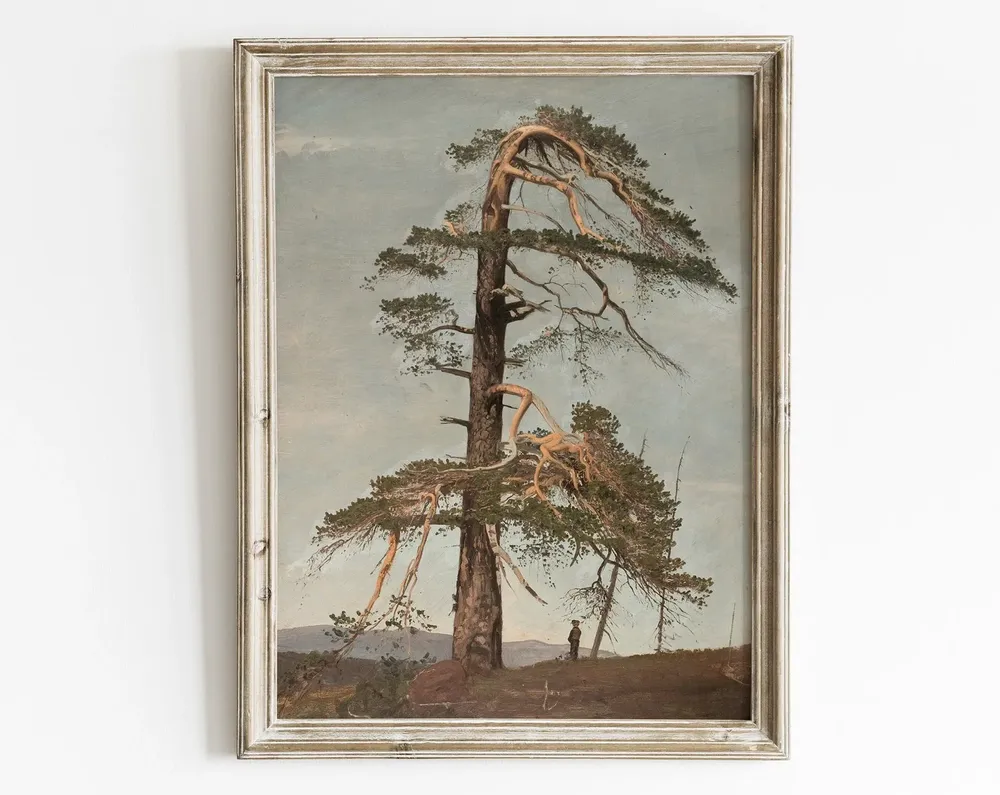 Vintage Tree Painting, Forest Landscape Art Print