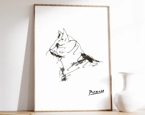 Picasso The Cat Minimalist Line Art Print