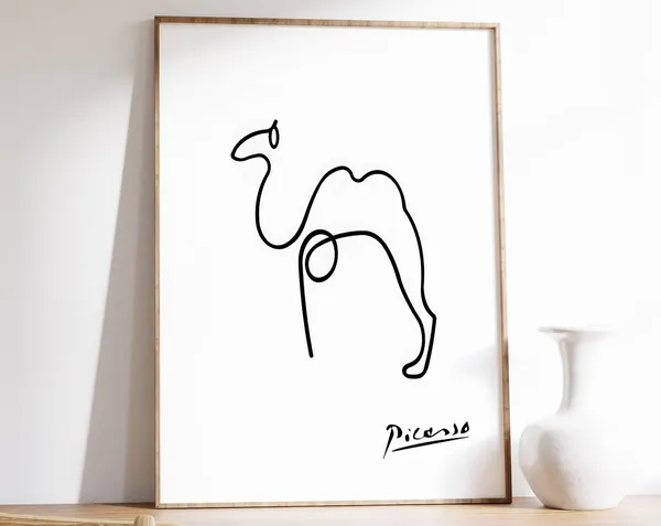 Picasso Camel Line Art Poster, Minimalist Vintage