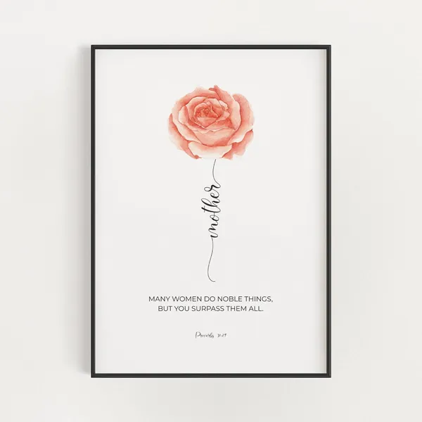 Proverbs 31:29 Watercolor Floral Christian Art Print