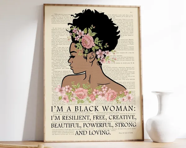 Black Female Quote Poster, Vintage Afro Art Print