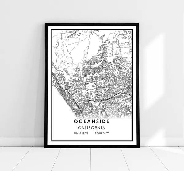 Oceanside Map Art Print, Travel Poster