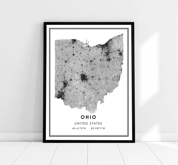 Ohio United States Map Travel Poster, Road Route