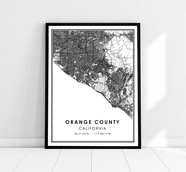 Orange County Map, Travel Poster Print