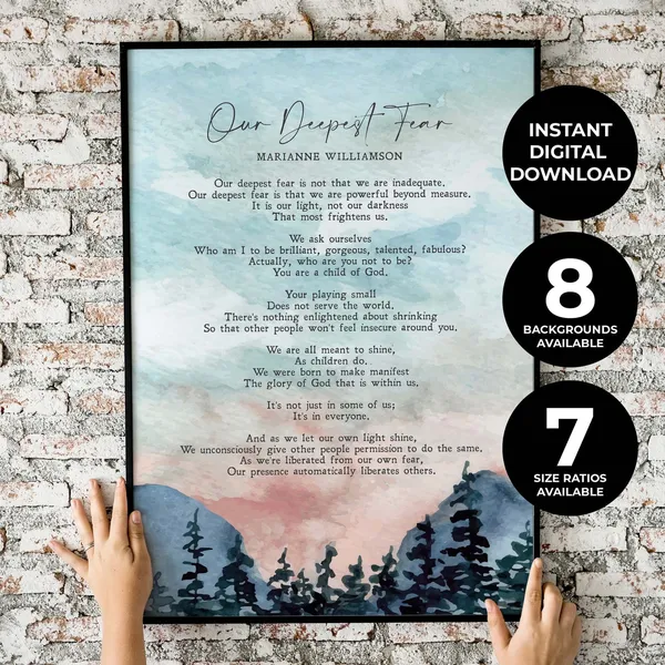 Our Deepest Fear, Marianne Williamson Poem Art Print