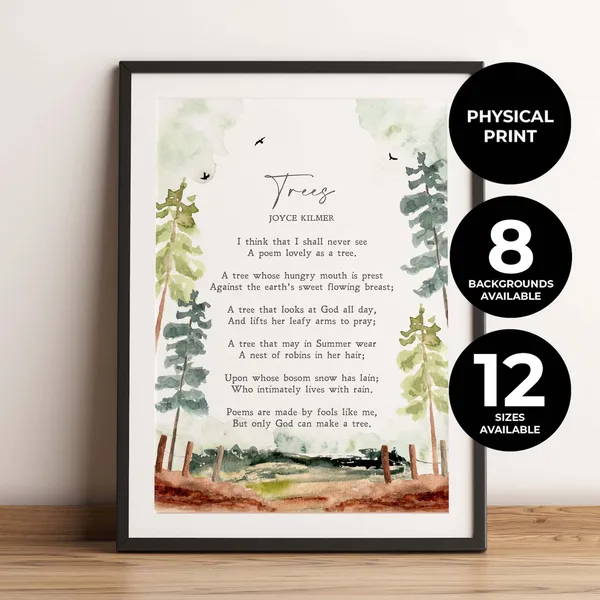 Trees by Joyce Kilmer, Minimalist Nature Quote Print