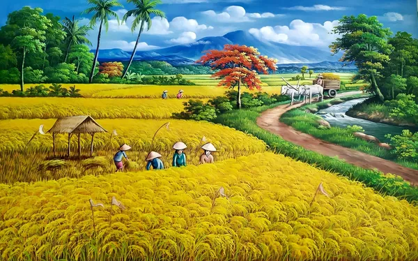 Rice Harvest - Realistic Painting