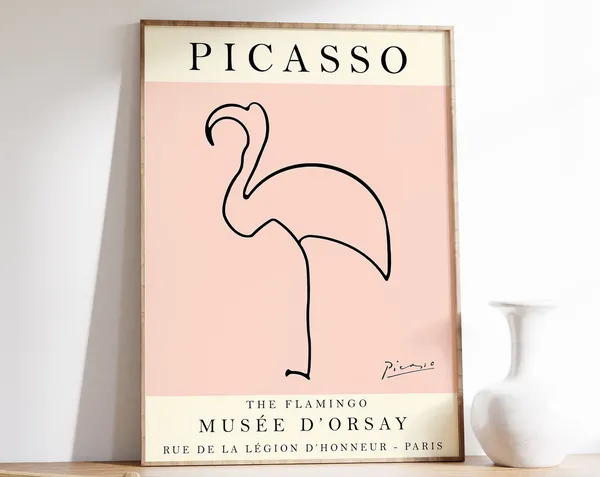 Picasso Flamingo Vintage Minimalist Line Drawing Print
