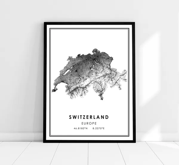 Switzerland Map Travel Poster, Map Print
