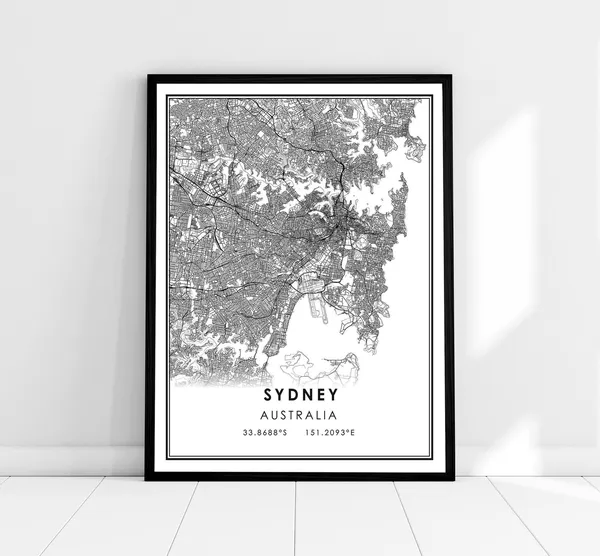 Sydney Map Print Poster, Australia City Travel Art