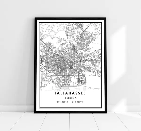 Tallahassee Map Print Poster, Florida City Travel
