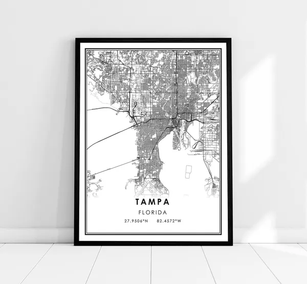 Tampa Map Art Print, Florida City Travel Poster