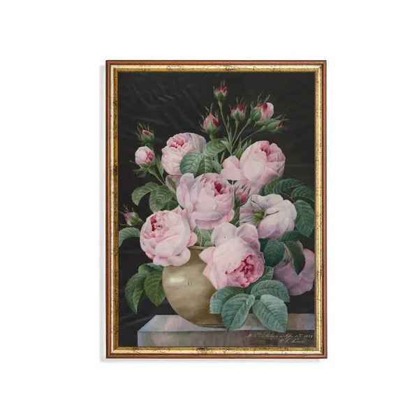 Vintage Still Life With Flowers, Antique Floral Art Print