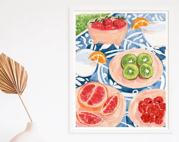Fruit Painting Kitchen Art Print, Summer Picnic