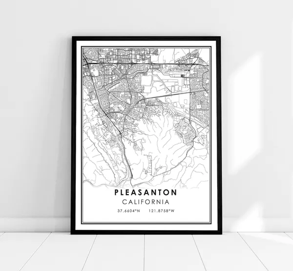 Pleasanton Map Travel Poster, City Map Art Print