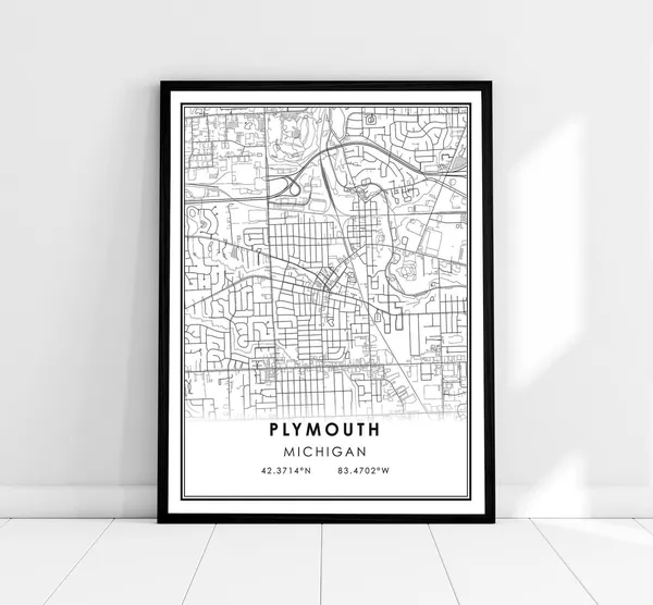 Plymouth Map Print Poster, Michigan City