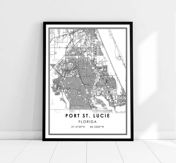 Port St Lucie Map Print, Florida City Travel Poster