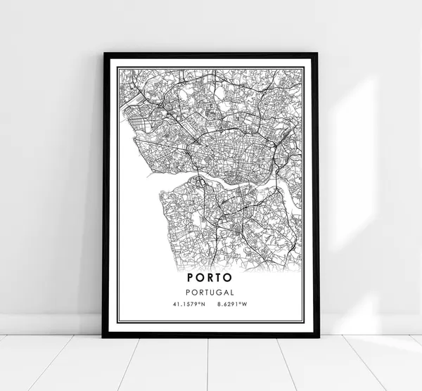 Porto Map Travel Poster, Portugal City Map Print