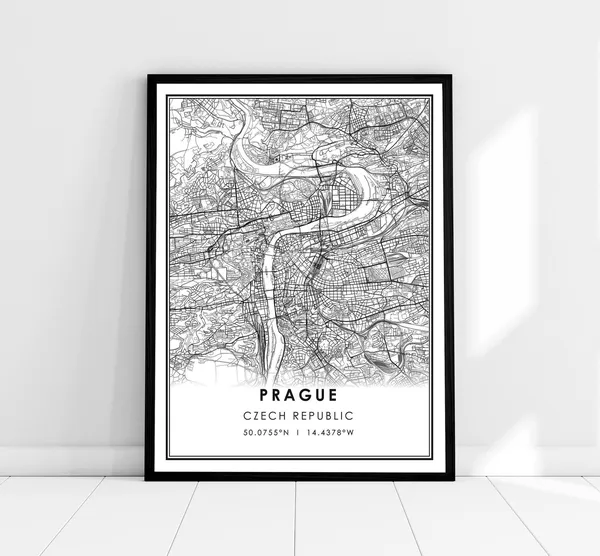 Prague Map Travel Poster, Czech Republic City