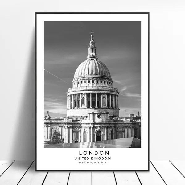 London St Pauls Cathedral Travel Poster, Black and White