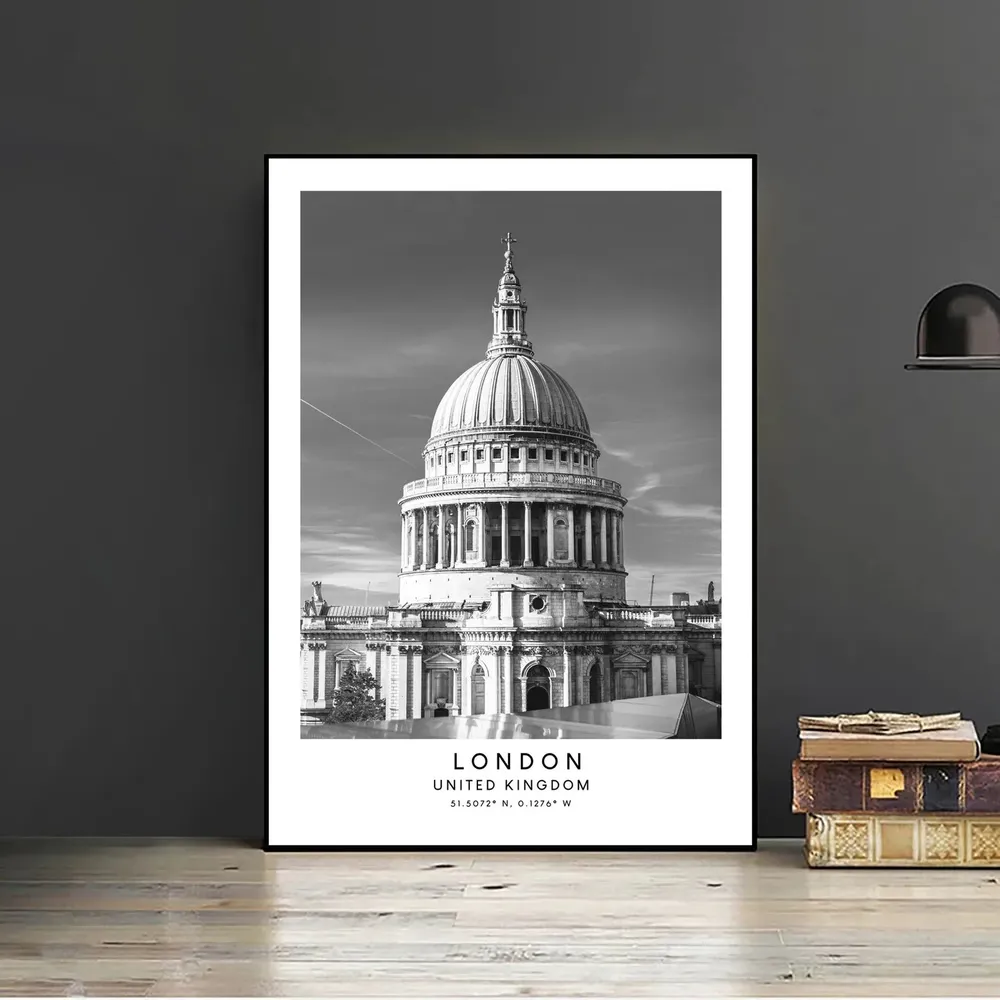 London St Pauls Cathedral Travel Poster, Black and White - Image 2