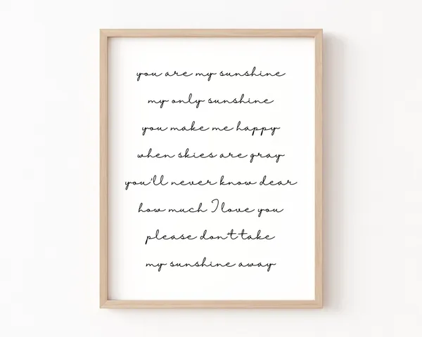 You Are My Sunshine Lyrics Art Print, Boho Nursery