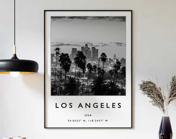 Los Angeles Travel Poster, Black And White Photo Art