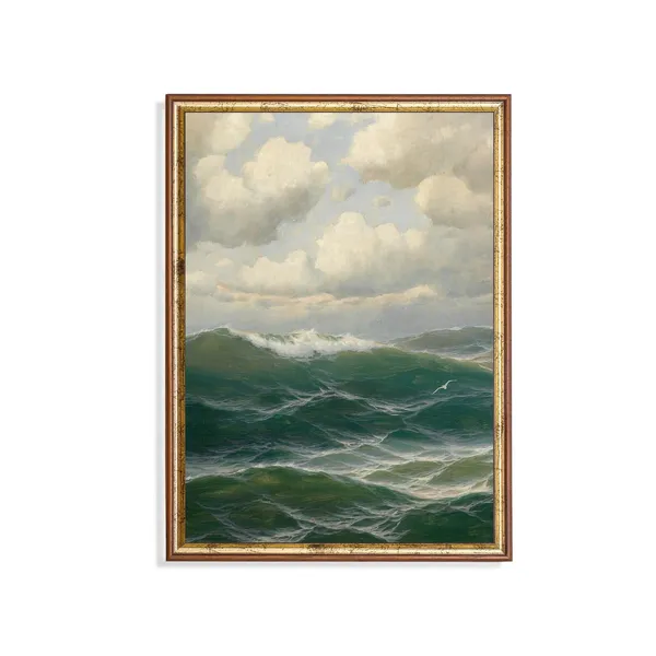 Vintage Seascape Painting and Ship Art Print