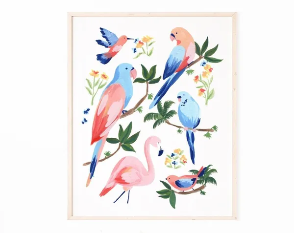 Jungle Birds II Watercolor Gouache Art Print