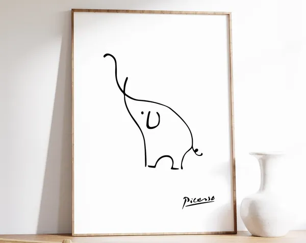 Picasso-Inspired Elephant Line Art Print