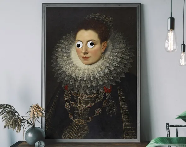 Altered Art Vintage Portrait Googly Eyes Wall Art