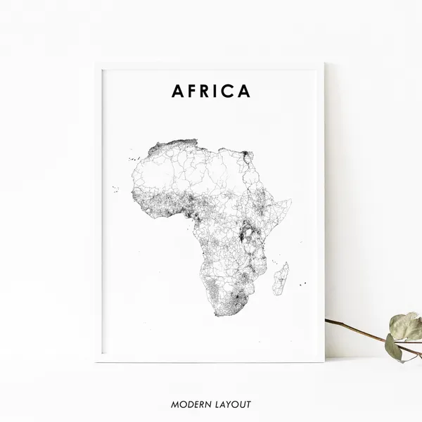 Minimalist Africa Map Print, Nursery Room Office Decor