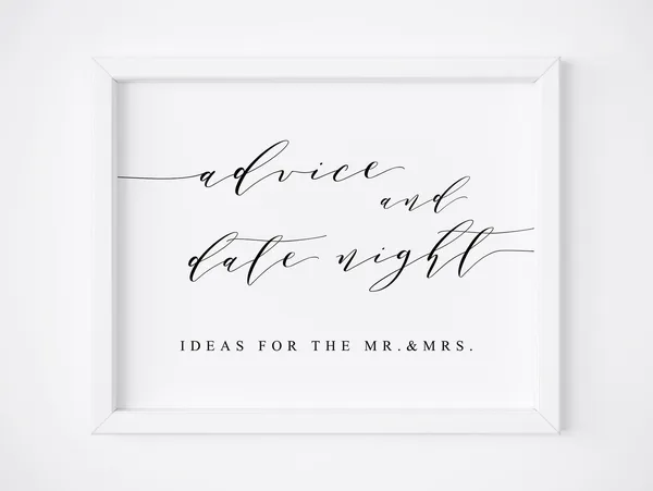 Advice And Date Night Ideas Wedding Sign, Poster Print
